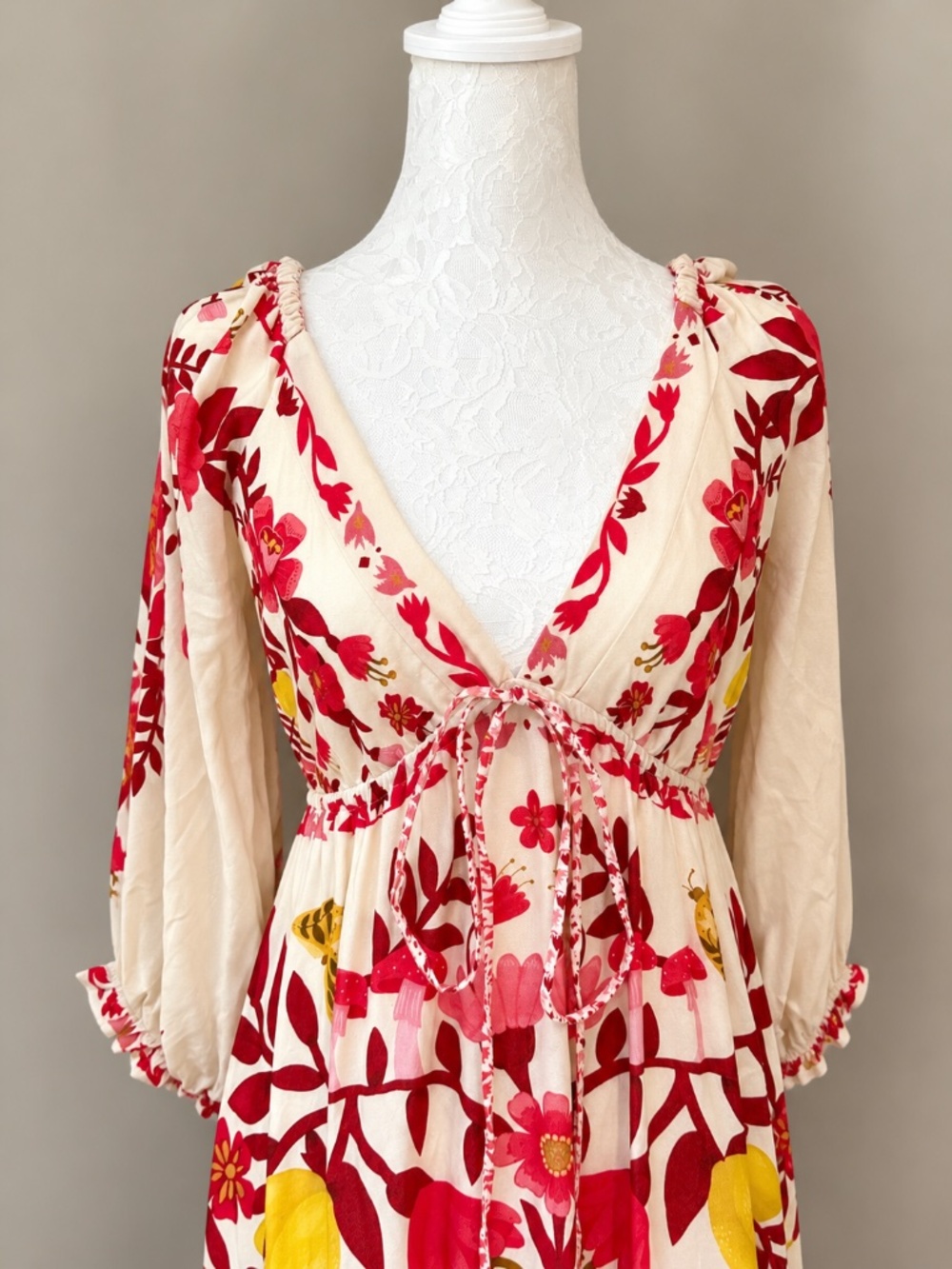 Farm Rio Pomar Romântico Floral Long Sleeve Maxi Dress Size M - Picture 5 of 14